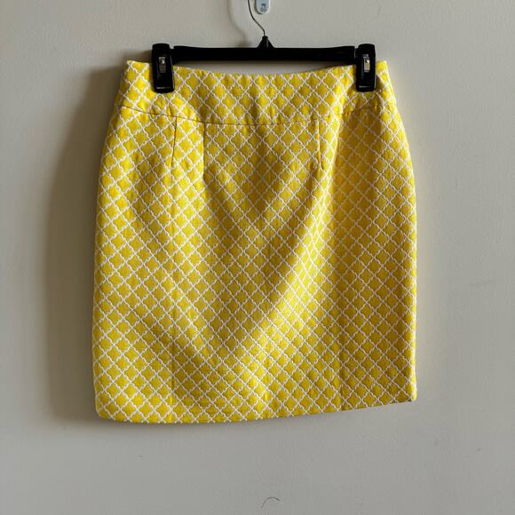 Ann Taylor Skirt Size 2 Straight Pencil Yellow Honeycomb Geometric Business - Picture 1 of 9